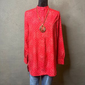 Lauren Ralph Lauren Red Mock Neck Long Sleeve Blouse Women’s Size M
